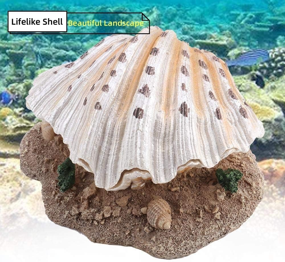 Aquarium Bubbler Decor, Fish Tank Air Stone Ornament with Moving Pearl & Clam - Aerating Bubble Action for Oxygenation, Realistic Coral Reef Decoration for Tropical Fish Tanks, Resin Shell Decor