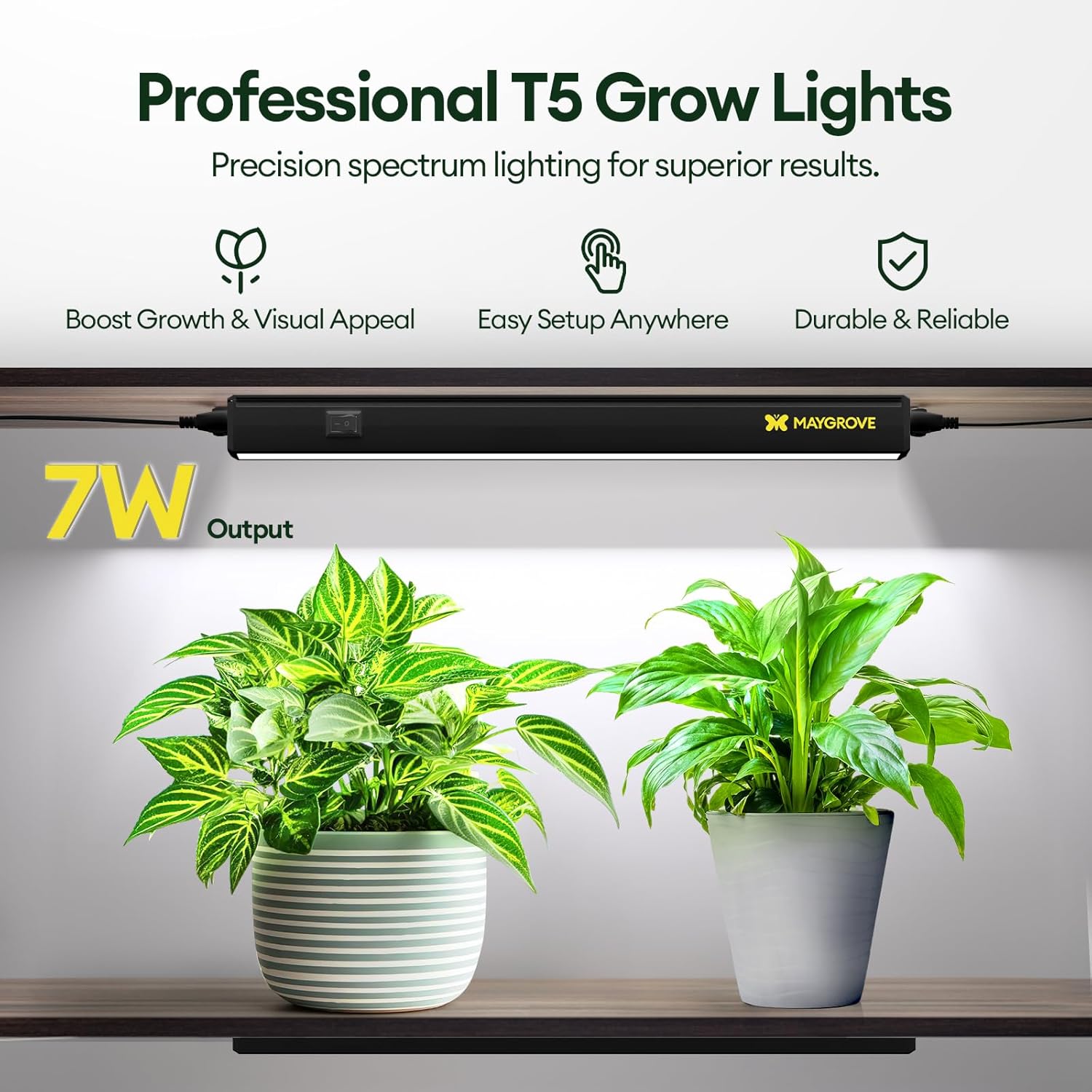 Grow Lights for Indoor Plants 1FT, Sun-Like Full Spectrum 5000K Grow Light, 28W(4 x 7W), T5 LED Grow Light Strips for Indoor Plants and Flowers, High PPFD, Linkable, Black, 4-Pack