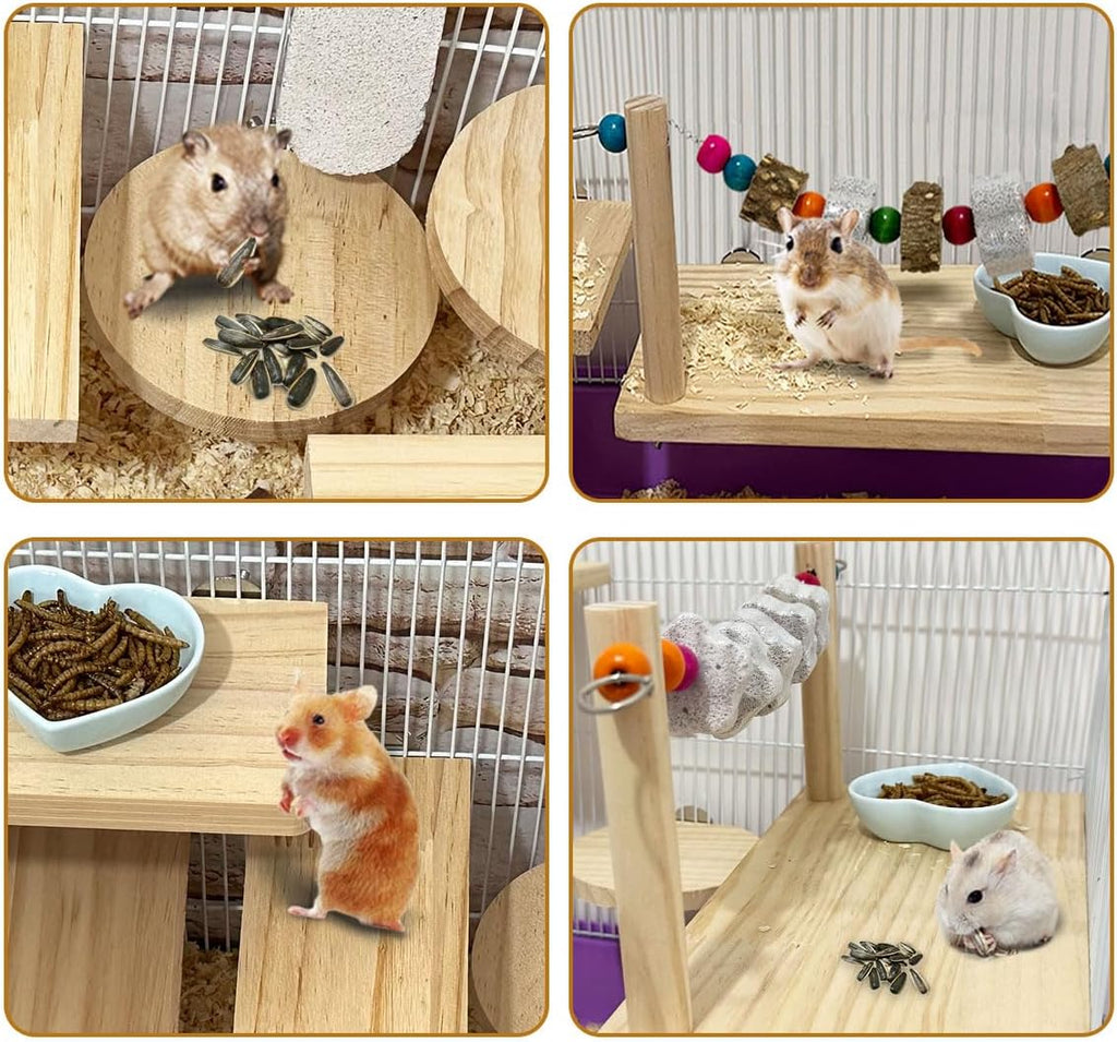 7 Pcs Chinchilla Ledges Wood Sets, Hamster Wooden Stand Platform with Lava Ledge Blocks Chew Toys Small Animal Cage Accessories for Rat Gerbil Guinea Pig Parrot Chipmunk Squirrel Mouse