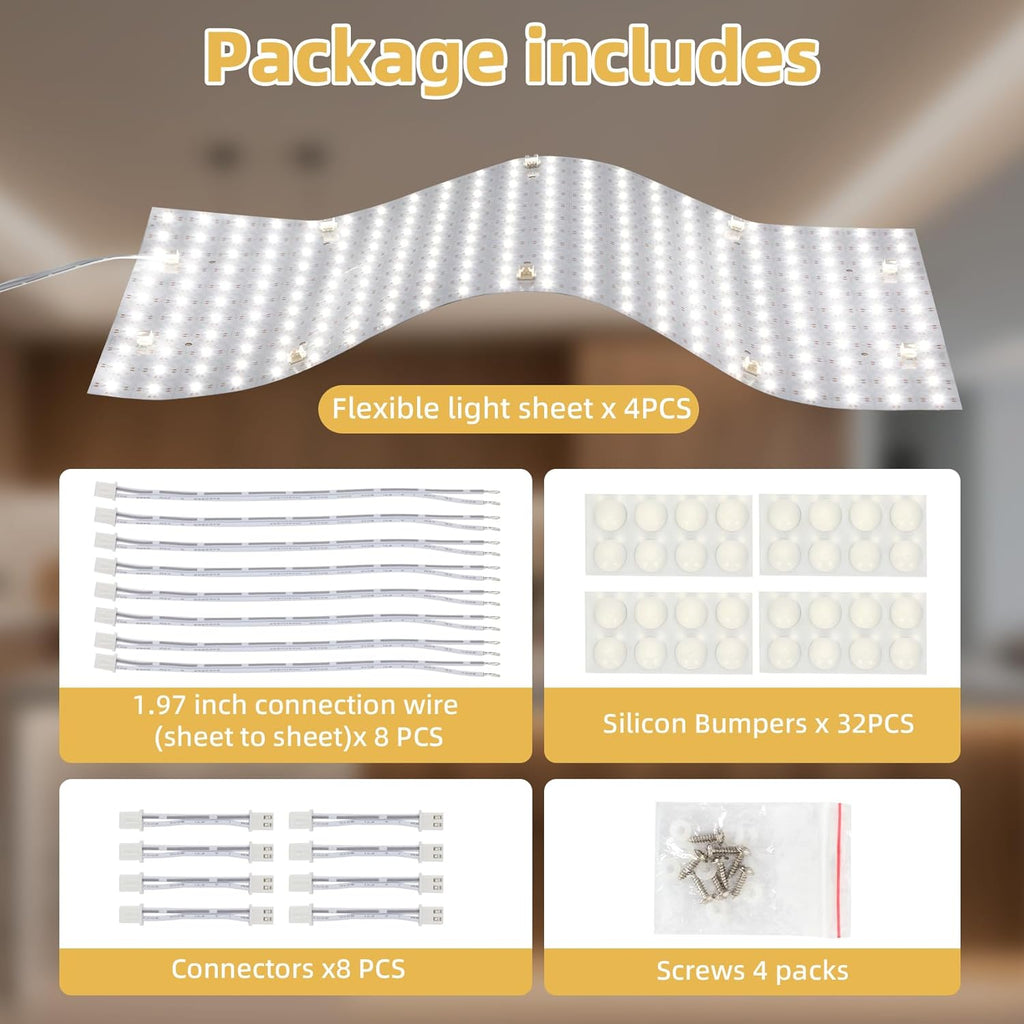 4PCS Soft LED Backlight Panel 36W 6000K White Light Board for Natural Stone or Quartz, Bendable & Cuttable 19.3X9.6 inch（Power Supply not Included）