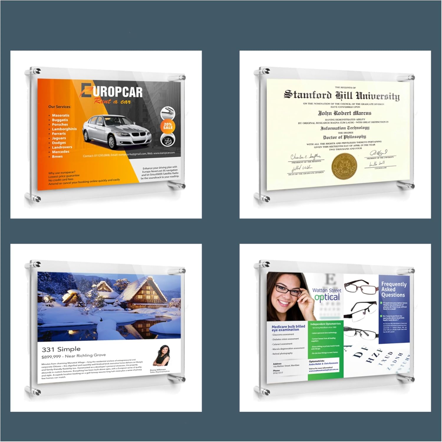 ArtToFrames 20x24 Inch Double Panel Floating Acrylic Picture Frame (Full Frame is 24x28) comes with Black Standoff Hardware, Made in the USA, 2 Pack