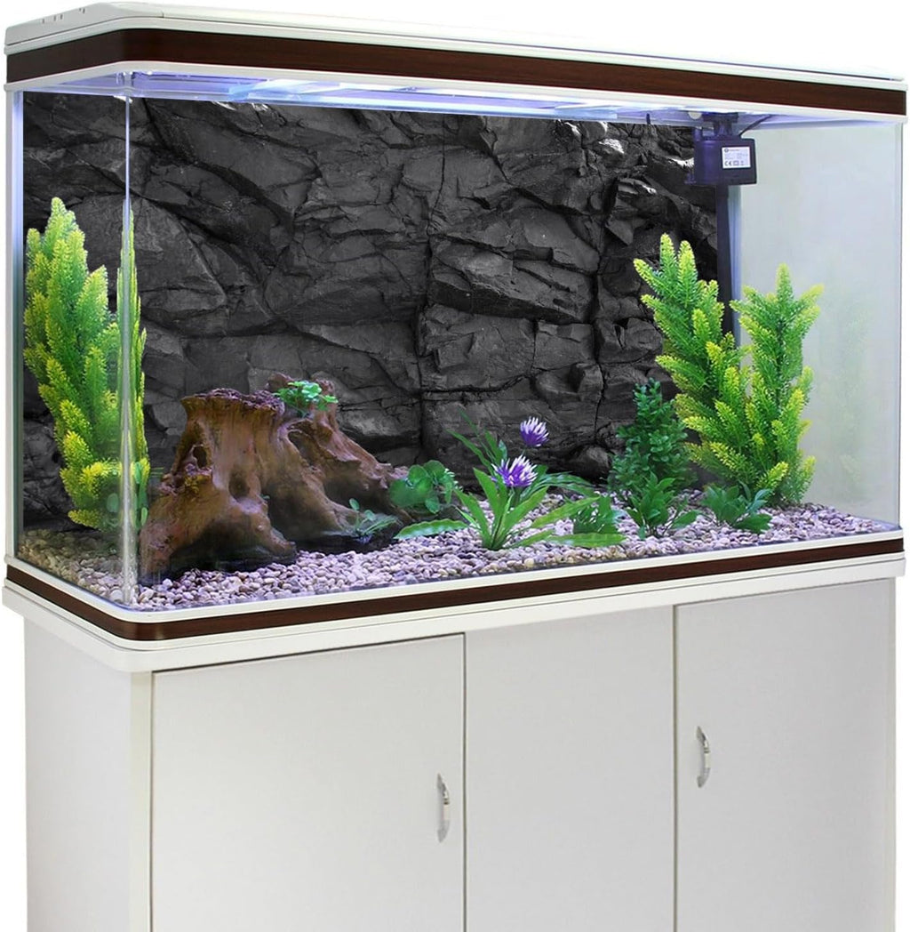 AWERT 30x12 inches Stone Aquarium Background Black Rock Fish Tank Background Rocky Terrarium Background Vinyl