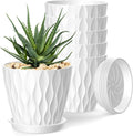 4 Inch Plant Pots, 6 Pack Indoor Flower Pots, Planters with Drainage Holes and Trays for Orchids, Violets, Succulents, Herbs, and Other Plants,White