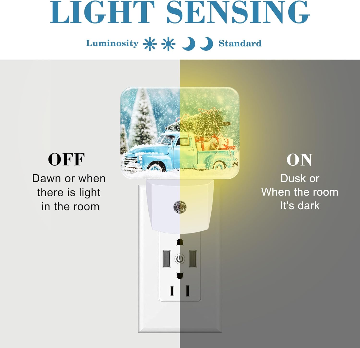 Christmas Blue Truck Night Light Plug into Wall, Christmas Tree Night Light with Dusk to Dawn Sensor for Kid Girls Boys Women Men Bedroom, Hallway, Kitchen, Bathroom, Stairs Decor