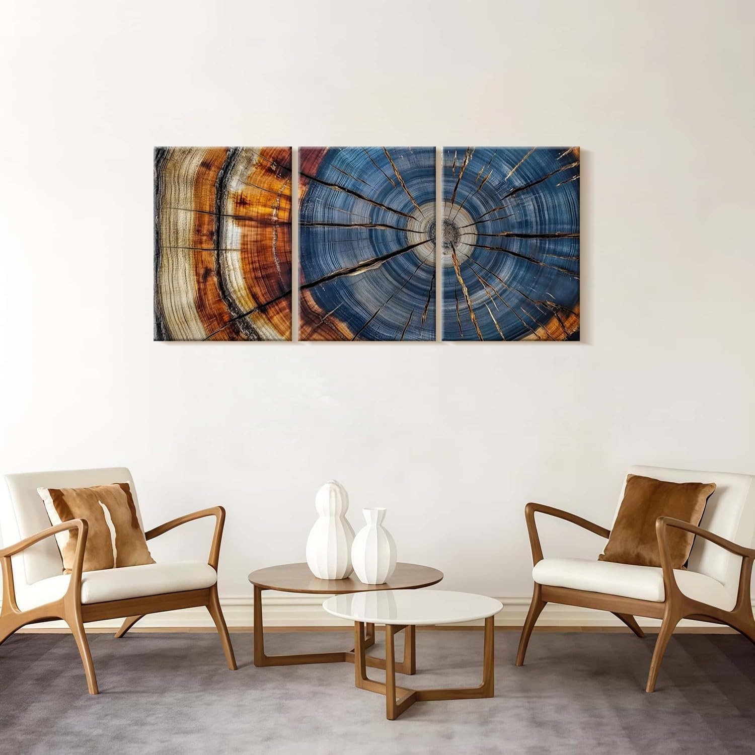 3pcs Tree Rings Abstract Wood Grain Framed Wall Art Decor Canvas Print Picture Nature Plant Modern Artwork Poster Gallery Bedroom Living Room Office 12x16 Inch Ready to Hang