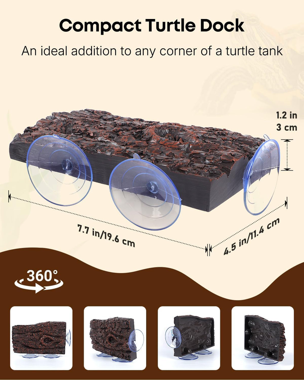 Pawfly Turtle Basking Platform — Resin Dock with 3 Suction Cups for Aquatic Turtles, Frogs, Turtle Tank Accessory