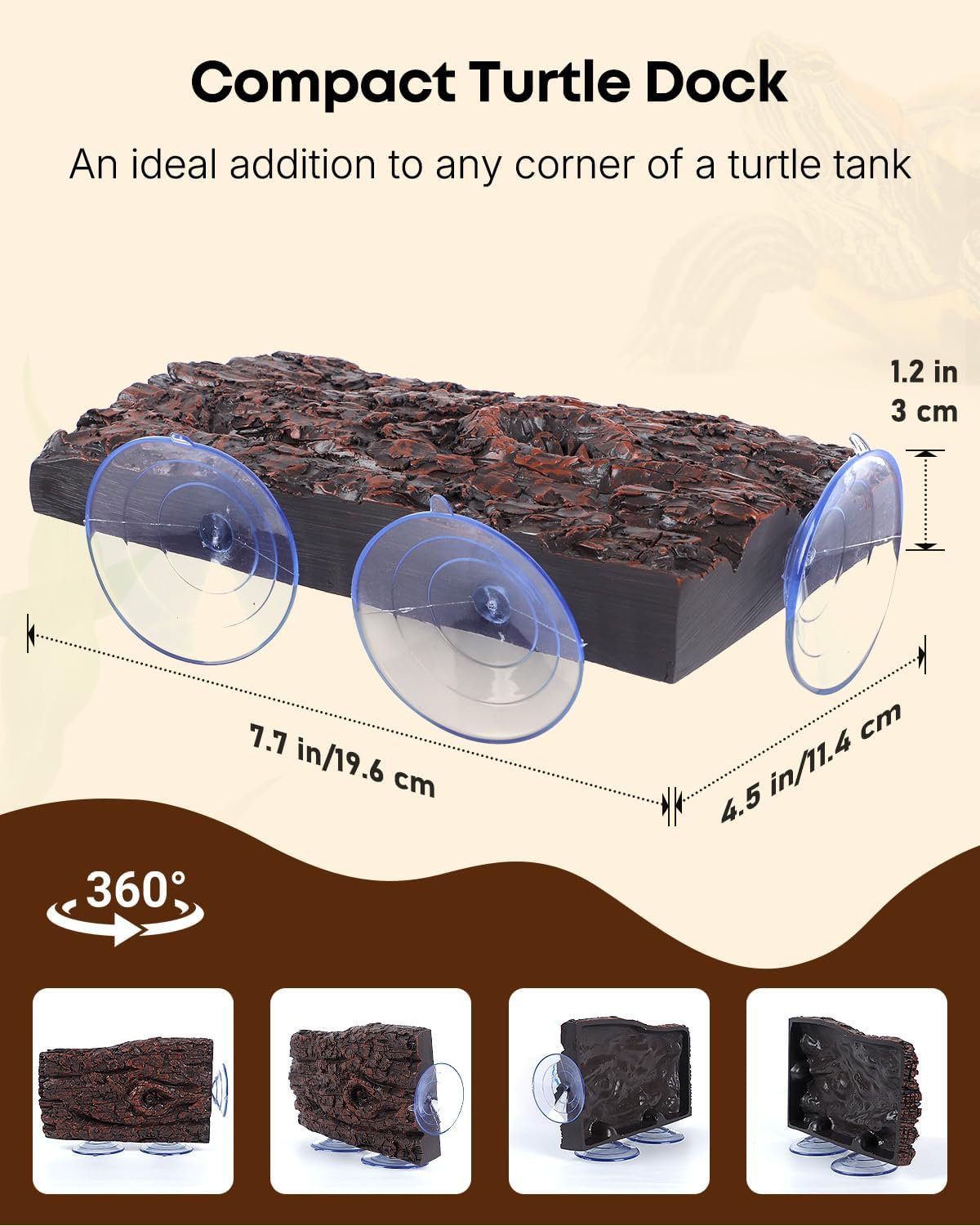Pawfly Turtle Basking Platform — Resin Dock with 3 Suction Cups for Aquatic Turtles, Frogs, Turtle Tank Accessory