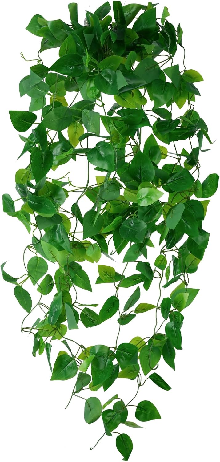 Fake Hanging Plants for Room Decor, Artificial Ivy vines Greenery Leaves Garlands for Home Aesthetic living Bedroom kitchen Office Wall patio Bookshelf, Indoor,Outdoor decorations(No Basket)