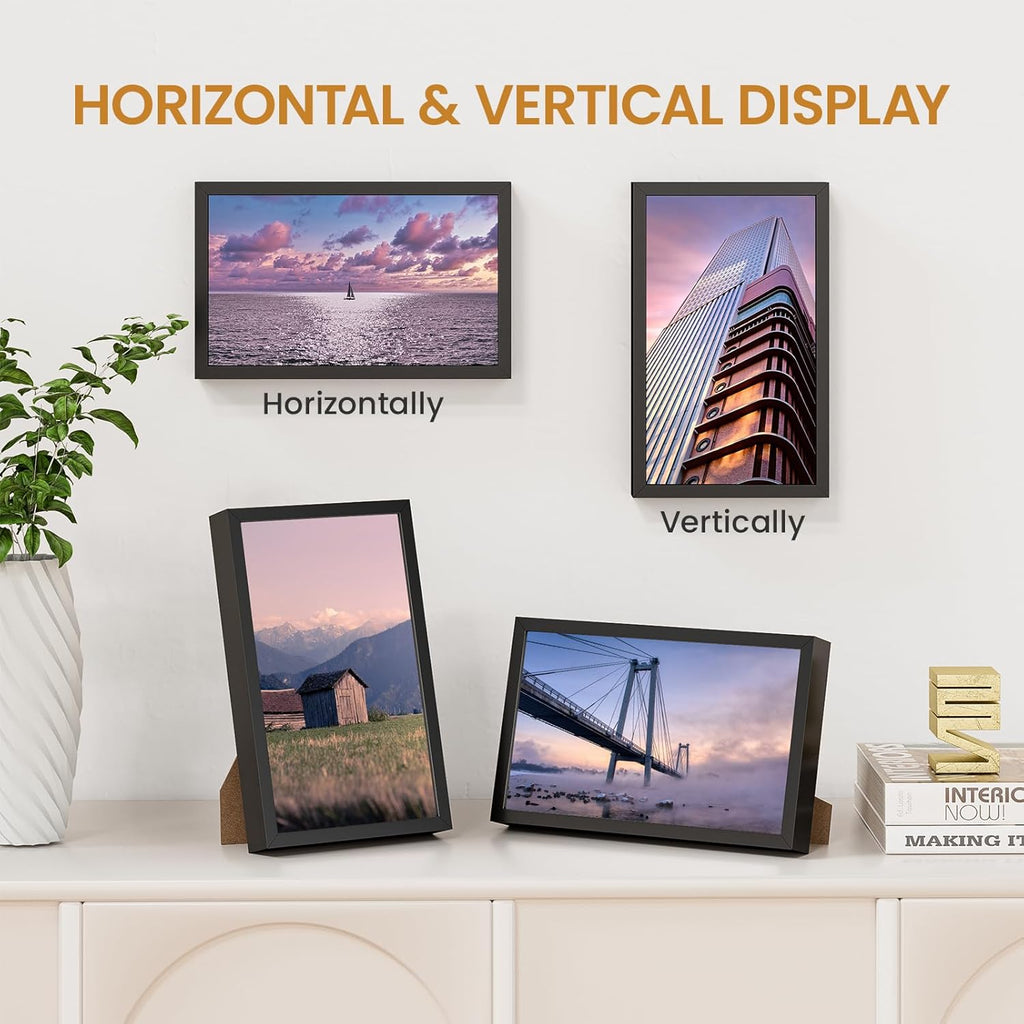5x8 Aluminum Metal Picture Frame,Tempered Glass Black Photo Frame 5x8 for Family Photo,Posters,Art,Document to Wall Mount Horizontally or Vertically