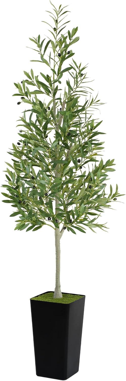 PeoDeco Artificial Faux Olive Tree 6ft Tall Realistic Fake Floor Green Silk House Potted Plants Large for Bedroom Living Room Home Office Decor Indoor Outdoor with Pot