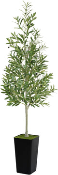 PeoDeco Artificial Faux Olive Tree 6ft Tall Realistic Fake Floor Green Silk House Potted Plants Large for Bedroom Living Room Home Office Decor Indoor Outdoor with Pot