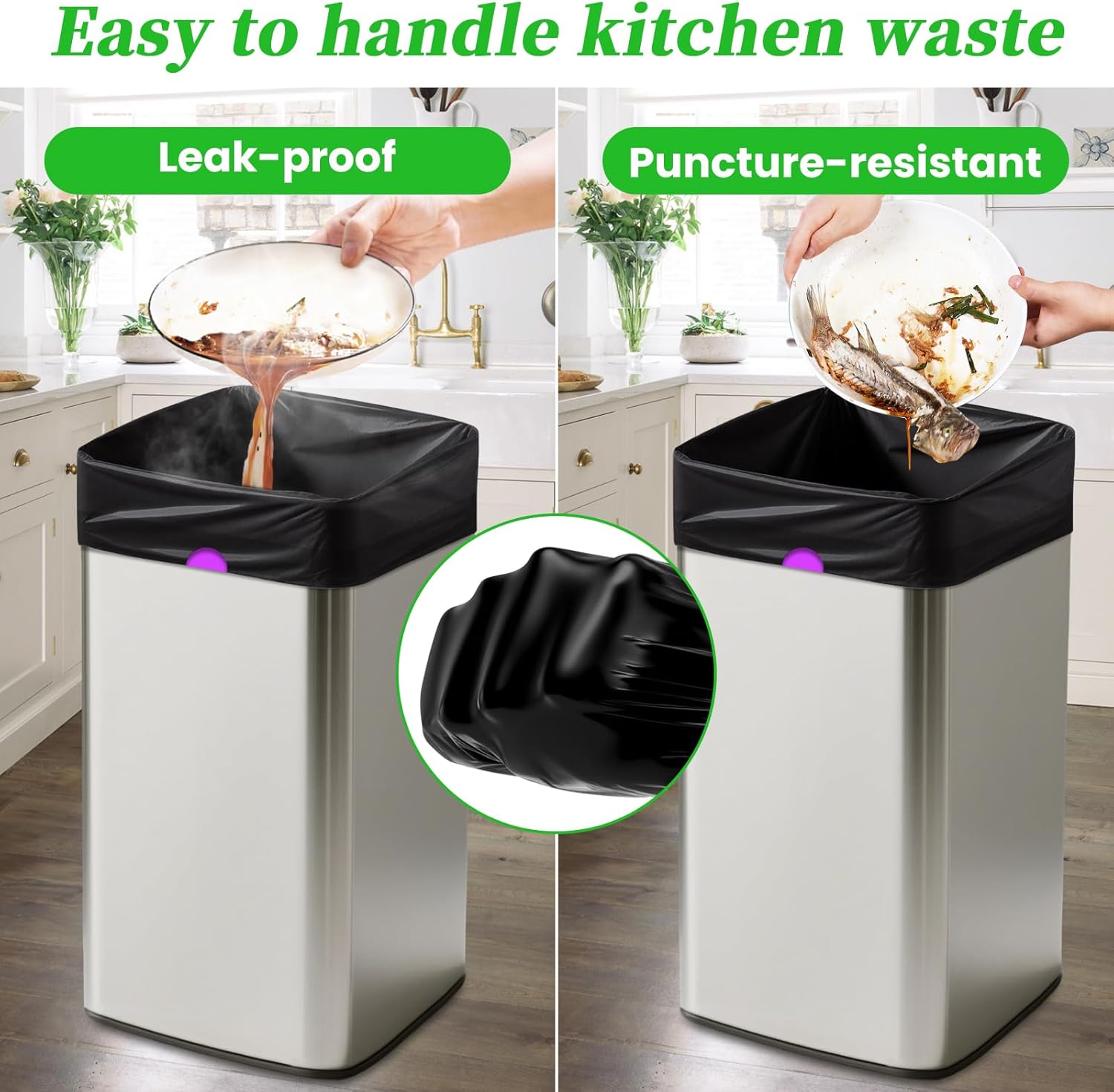 Trash Bags 15 Gallon Tall Kitchen Drawstring Garbage Bags,Fit 13-15 Gal Bins,Extra Strong&Leak-Proof,Unscented&Recyclable Trash Can Liners for Home Office Industrial Bathroom Garden Lawn(Black)