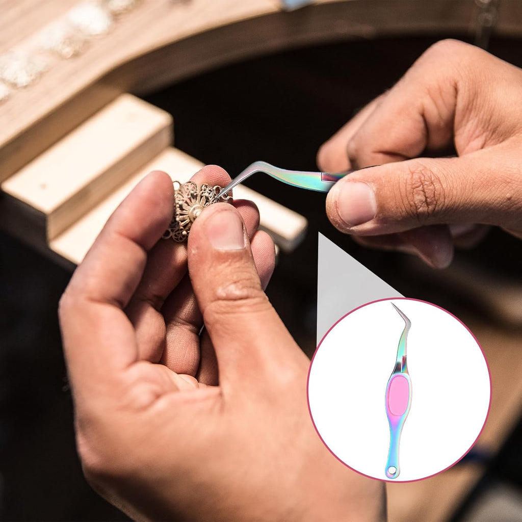 2 Pcs Craft Reverse Tweezers Crossing Lock Tweezer Precision Curved Tweezers Soft Grip Bent Fine Point Tweezer for Jewelry DIY Electronics Laboratory Work