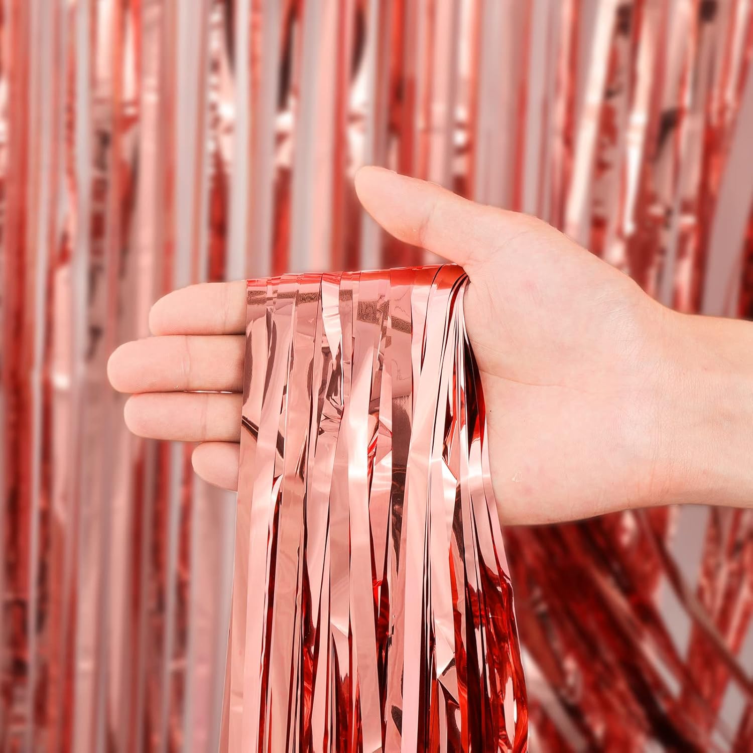 2 Pack Rose Gold Tinsel Foil Fringe Curtains, Rose Gold Party Decorations, Metallic Tinsel Party Streamers Backdrop for Birthday Baby Shower Graduation Wedding Party Decorations