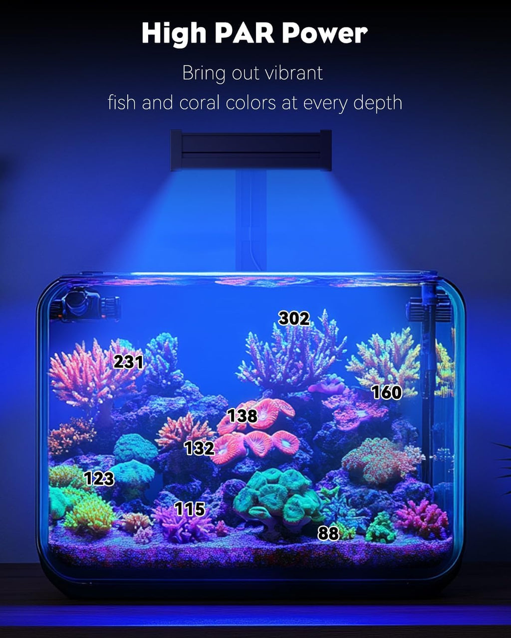Pawfly 50 W Saltwater Aquarium Light for SPS & LPS Corals, Clip-On Dimmable LED Reef Light with Adjustable Brightness, Day/Night Modes, Timer, Blue RGB Violet UV Lighting for 1-40 Gallon Fish Tank