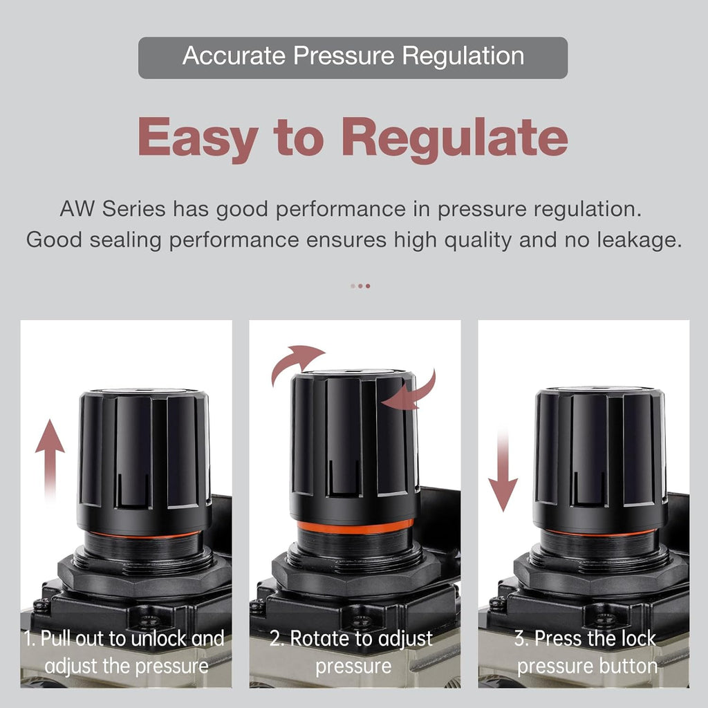 SNS 1”NPT Compressed Air Filter Regulator Piggyback Combo, Semi-auto Drain, 5 Micron Brass Filter, Gauge and Bracket, Poly Bowl with Metal Guard AW5000-N10A