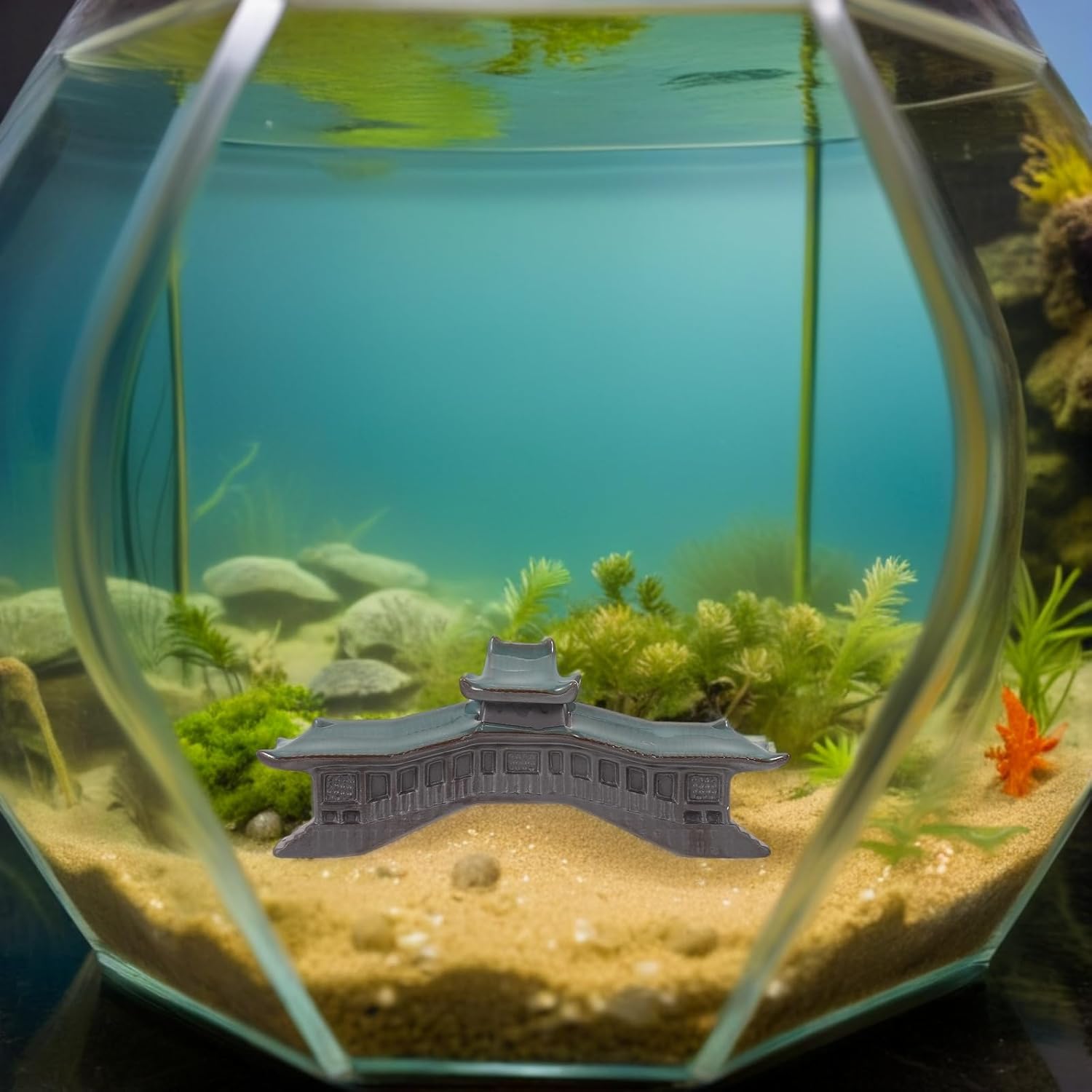 LUOZZY Miniature Bridge Aquarium Ornament Fish Tank Decor Zen Garden Statue Micro Landscape Desktop Bonsai Rockery Asian Accessories