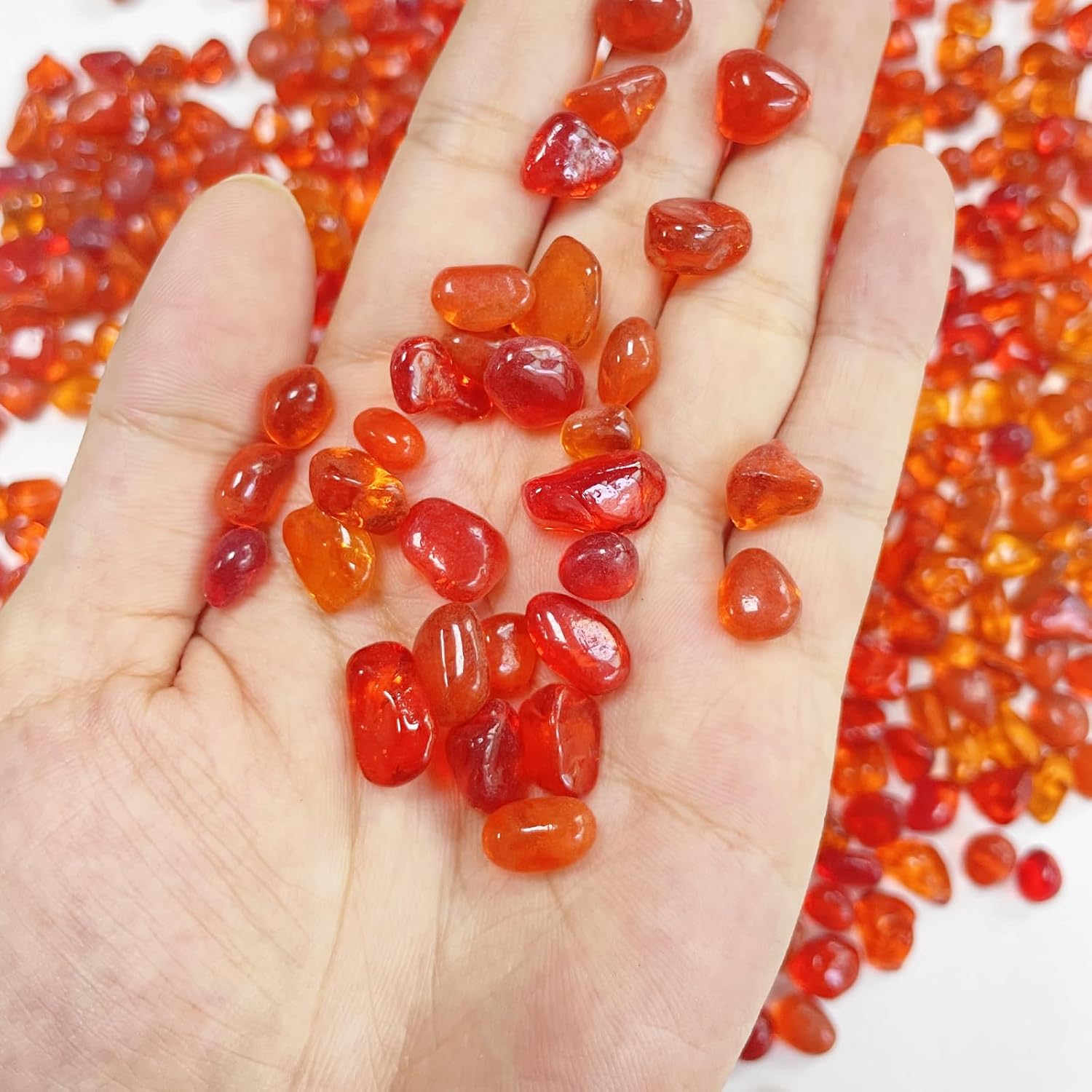 Glass Stones, 0.85LB/385g Red Orange Glass Rocks for Vase, Aquarium Pebbles for Fish Tank, Sea Glass Rocks for Vase Filler Craft