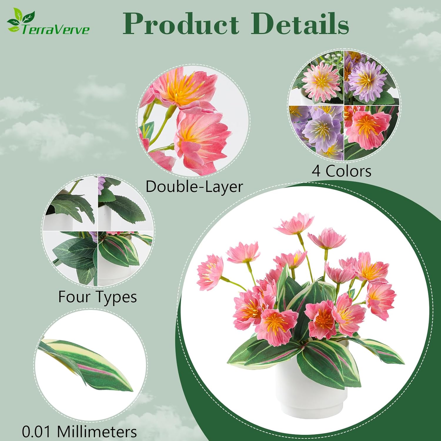 2-Piece Artificial Mums Set & Silk Flowers| Fake Flowers Indoor Planters for Living Room, Bedroom, Bathroom & Office Decor | Boho Style Artificial Plants & Flowers Decor