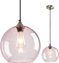 Pink Glass Pendant Lights Kitchen Island Globe Pendant Light Fixtures Modern Pendant Lighting for Bedroom Living Dining Room Light Fixture (9.84 in, 1 Pack)