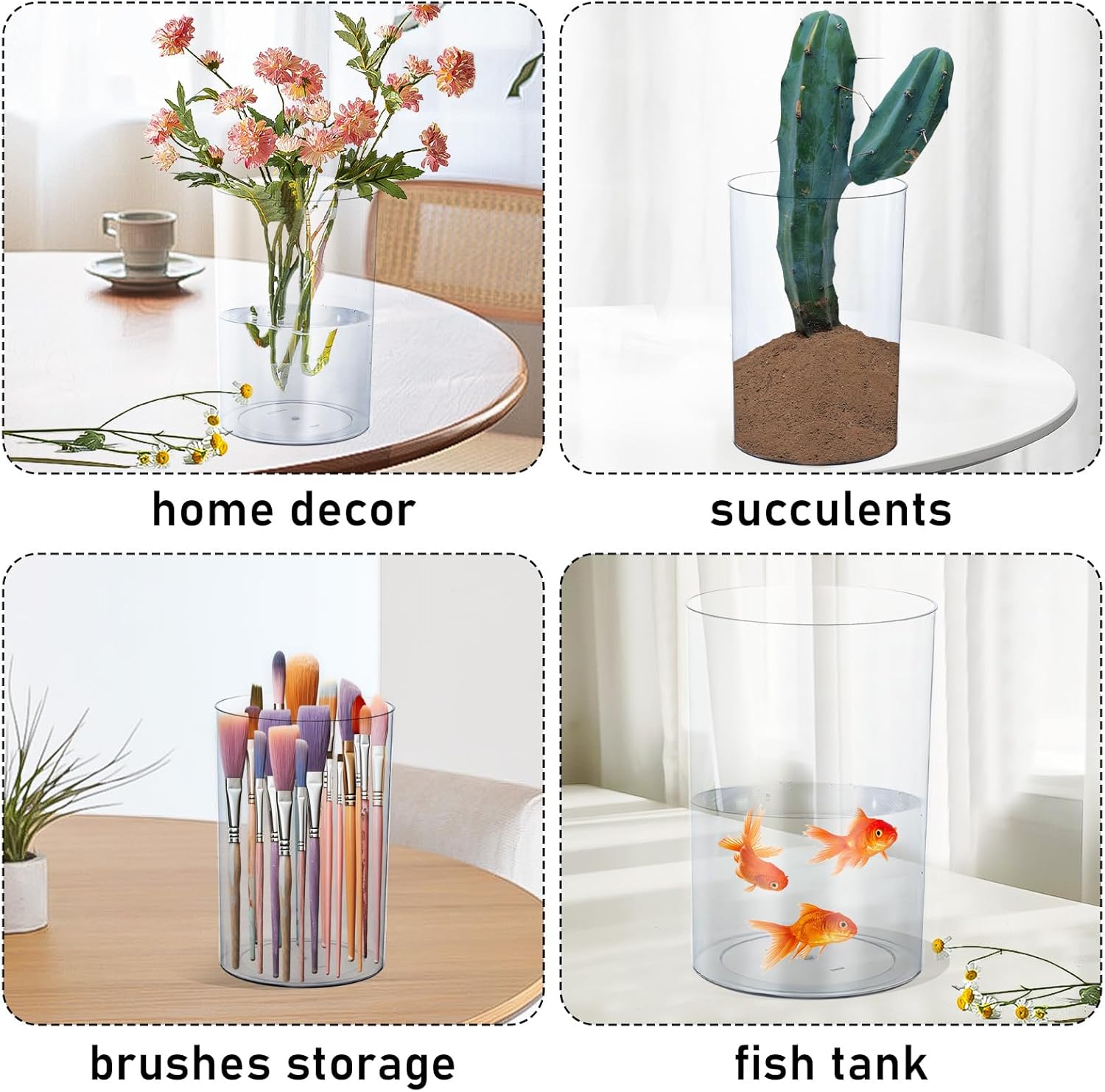 Acrylic Vase for Centerpieces, 7.9" x11.8" Clear Wide Mouth Flower Vase Cylinder Vases Round Plastic Vases for Home, Wedding Party, Decor, Flowers