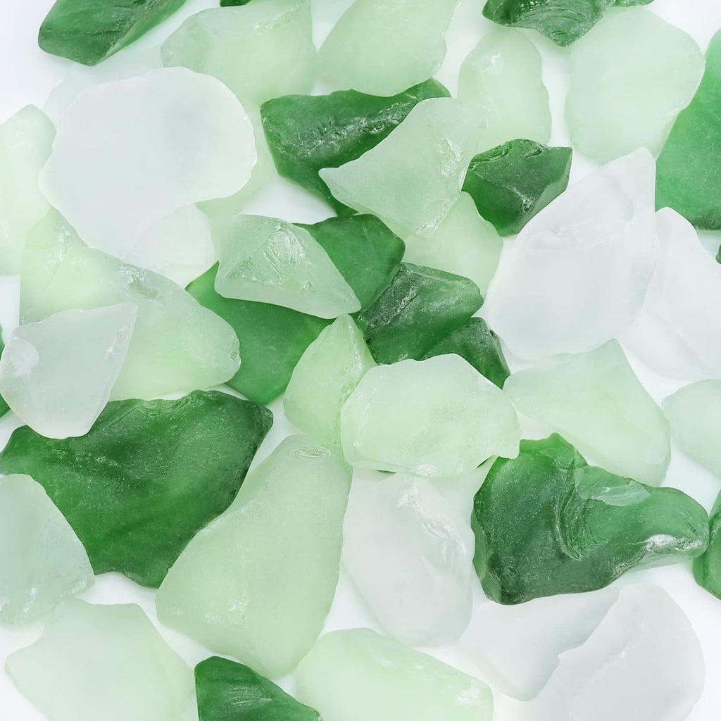 5LB Frosted Sea Glass Vase fillers Crushed Glass, Sea Glass Decor Ideal for Christmas DIY Craft, Aquarium Gravels, Home Decor Crushed Sea Glass Pieces for Beach Wedding, 0.7-3Inch Green Mixed