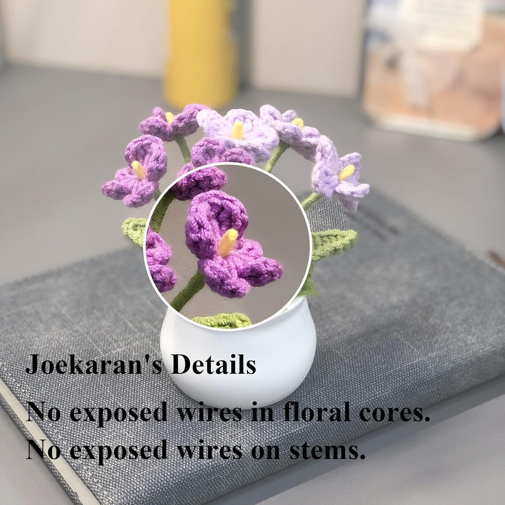 Crochet Flowers Cute Little Potted Flower, Gift for Birthday, Teacher’s Day, Graduation, Anniversary, Christmas, Decor for Car Dashboard,Home Office Decoration (Purple Gradient Myosotis)