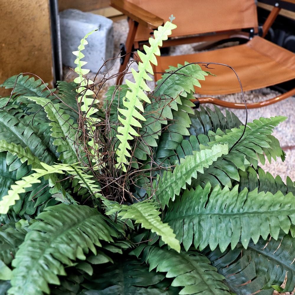 Large Artificial Ferns for Outdoor 48" Fake Boston Fern 60 Fronds Faux Ferns Plant Silk Greenery for Indoors Home Garden Porch Windowsill Decor (1 Stem)