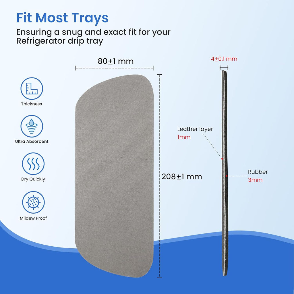GLACIER FRESH Cuttable Refrigerator Drip Catcher, Water Absorbent Fridge Water Dispenser Drip Tray, Replacement for Whirlpool, GE, Samsung Fridge Accessories, Grey (Rectangular - 2pcs)