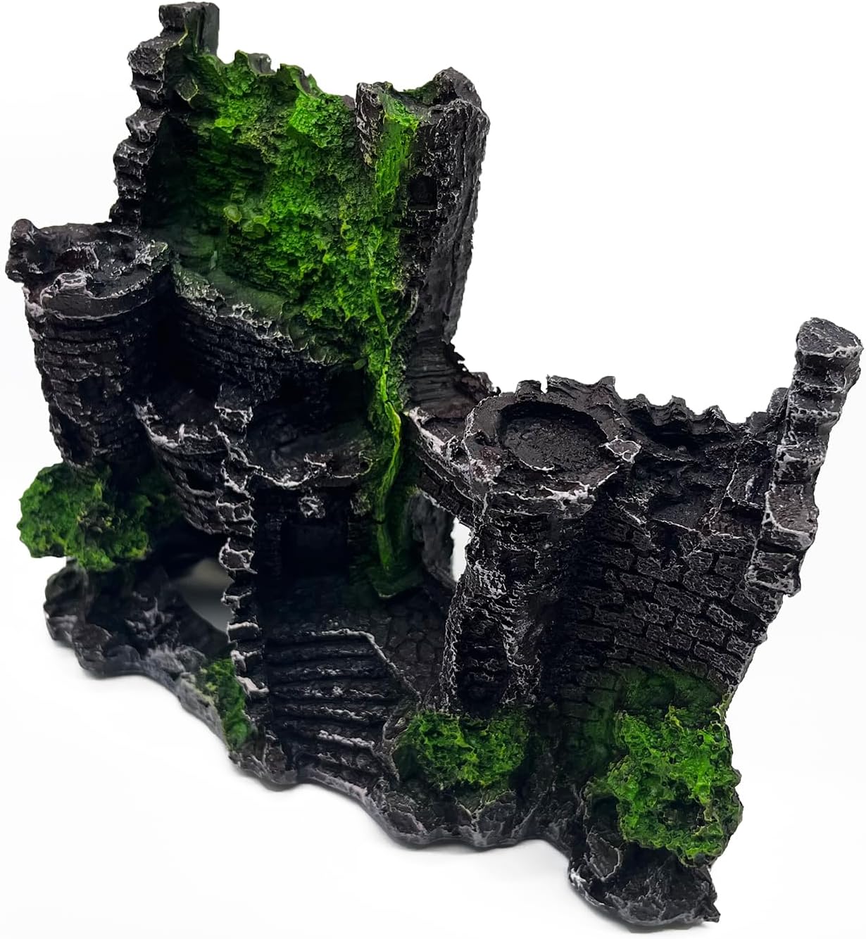 Mipukbay Aquarium Decor Castle, Resin Fish Tank Ornament for Freshwater/Saltwater, Safe Green Landscape Rock Cave