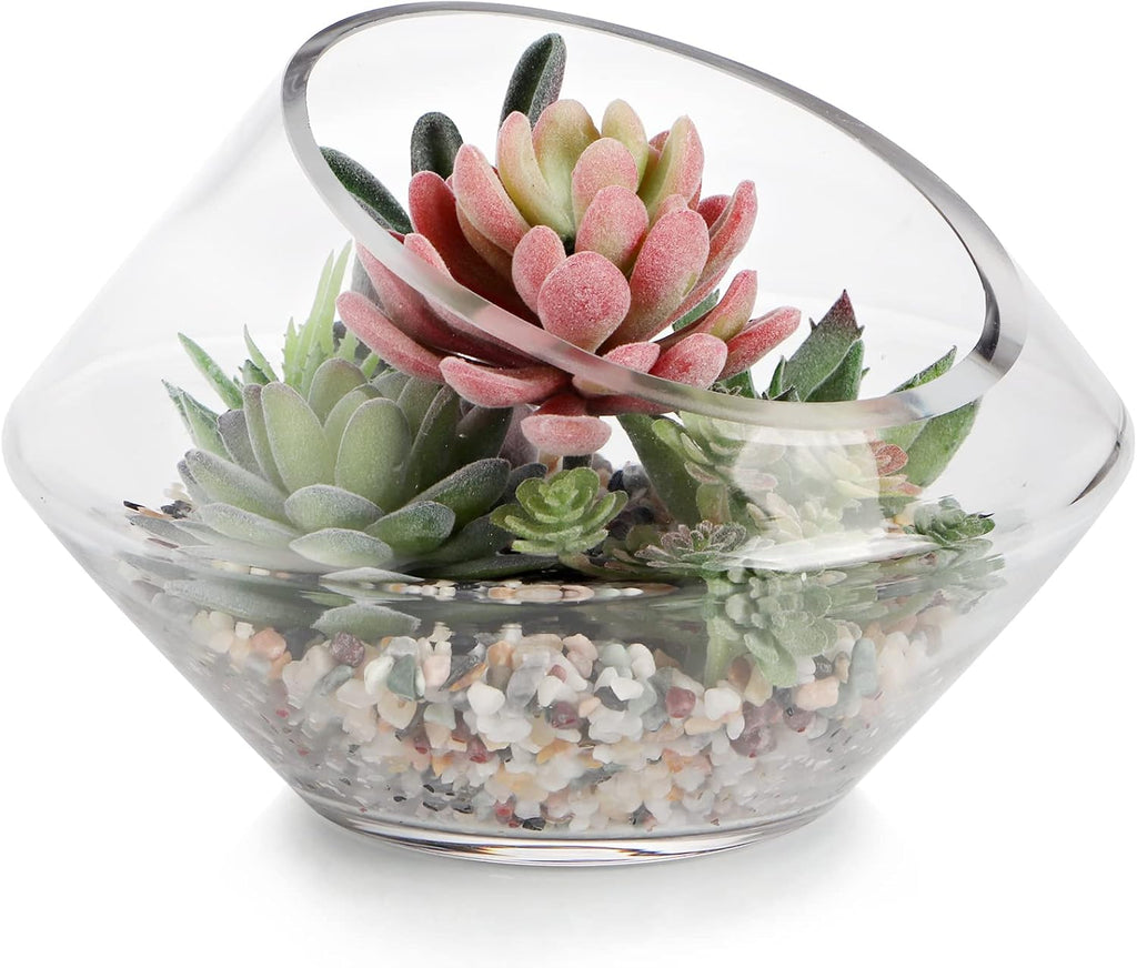 MDLUU Glass Bowl, 7.8" W x 5.5" H Geometric Terrarium, Candy Dish, for Succulent, Potpourri, Clear