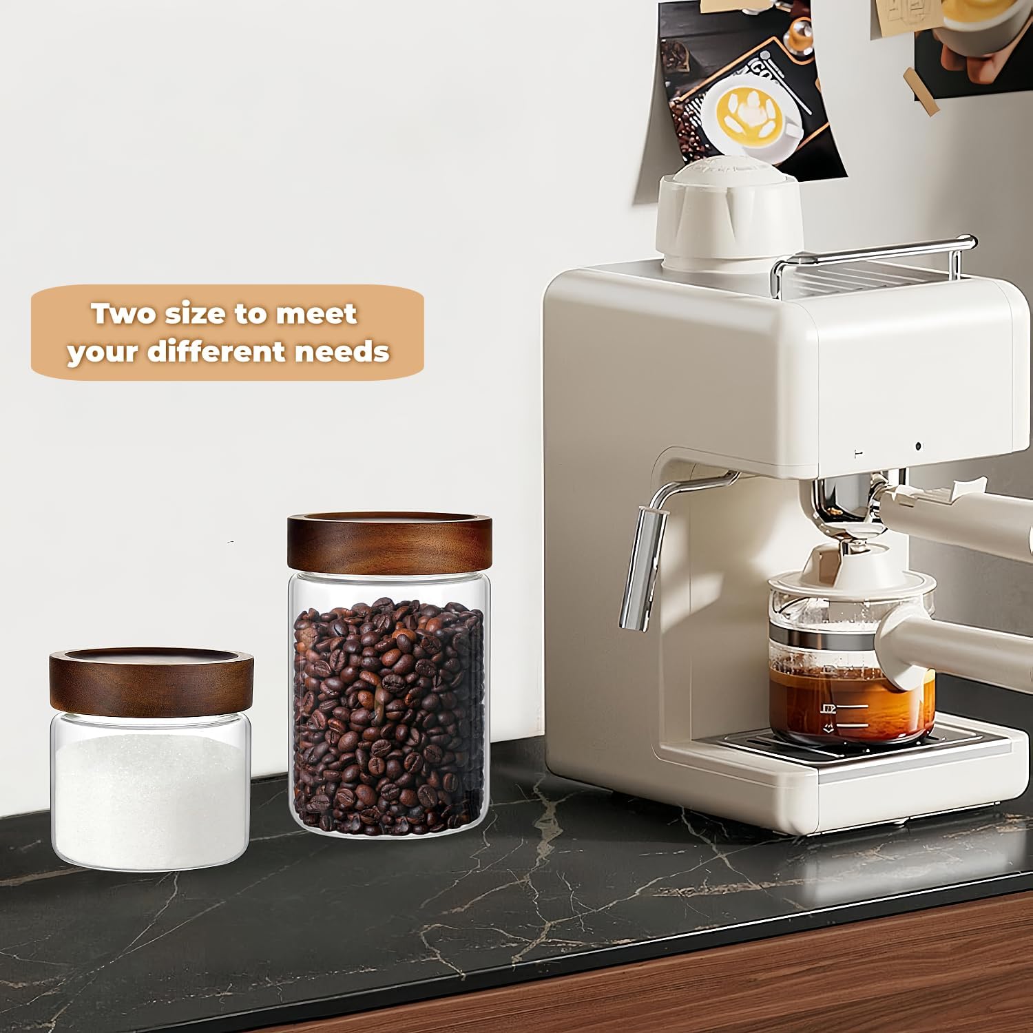 Set of 2 Glass Food Storage Jars, Premium Clear Glass Container Jar with Airtight Wooden Screw Lid, Kitchen Canisters for Coffee,Tea,Pasta,Cookies, Nuts,Spice,Candy,Overnight Oatmeal
