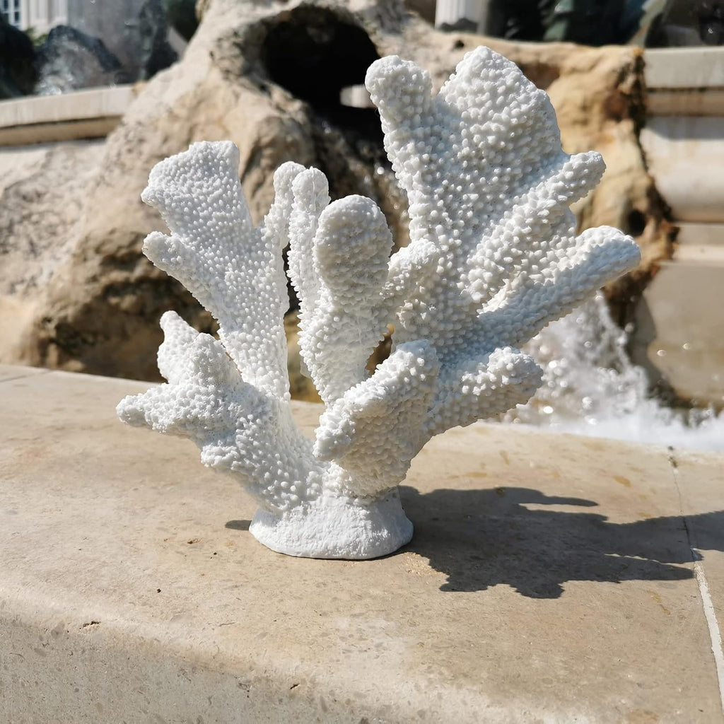 White Coral Reef Decor, Faux Artificial Coral Statue, Nautical Decor for Beach Theme Home, Wedding, Tabletop Decoration for Home Living Room Decor