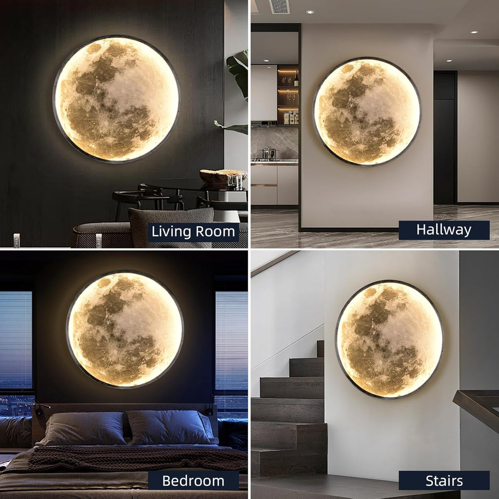 QIYIMEILUX Large Moon Wall Sconce Plug in Modern LED Dimmable Wall Light with Remote Control 23.6 inch 31W Black Wall Lamp Indoor Wall Mounted Lighting Ceiling Light for Living Room Bedroom