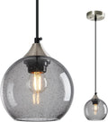 Light Grey Glass Pendant Lights Kitchen Island Globe Pendant Light Fixtures Modern Pendant Lighting for Bedroom Living Dining Room Light Fixture (5.9 in, 1 Pack)