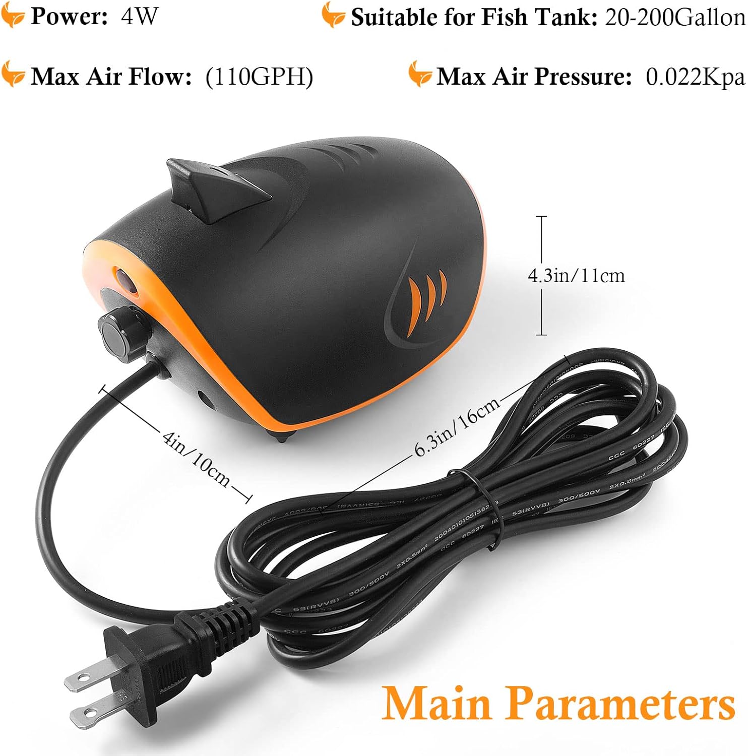 HITOP 4W 110GPH Powerful Aquarium Air Pump: Quiet 2-outlets Aquarium Aerator, Adjustable Fish Tank Air Pump with Accessories, for 20-200 Gallon Tank