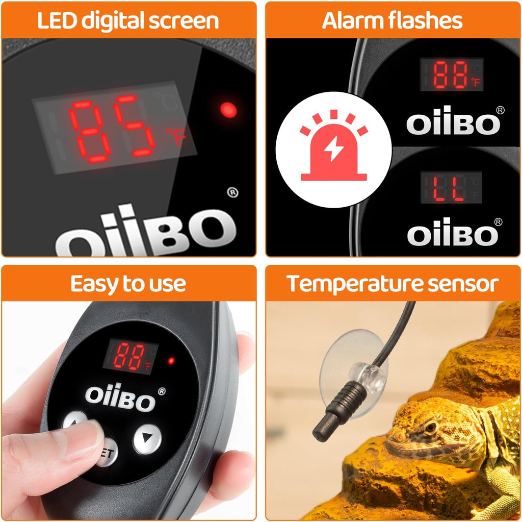 Oiibo Reptile Dimming Thermostat, PID Thermostats Digital Thermostats for Reptile Heat lamp, Breeding Incubation, Seed Germination (68-122°F/20-50℃)