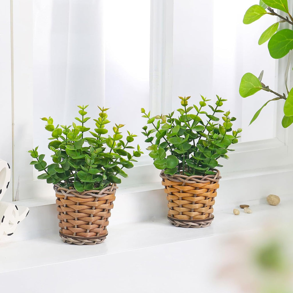 2 Pack Small Fake Plants Eucalyptus Potted Artificial Plant for Table,Bathroom,Farmhouse, Home Décor
