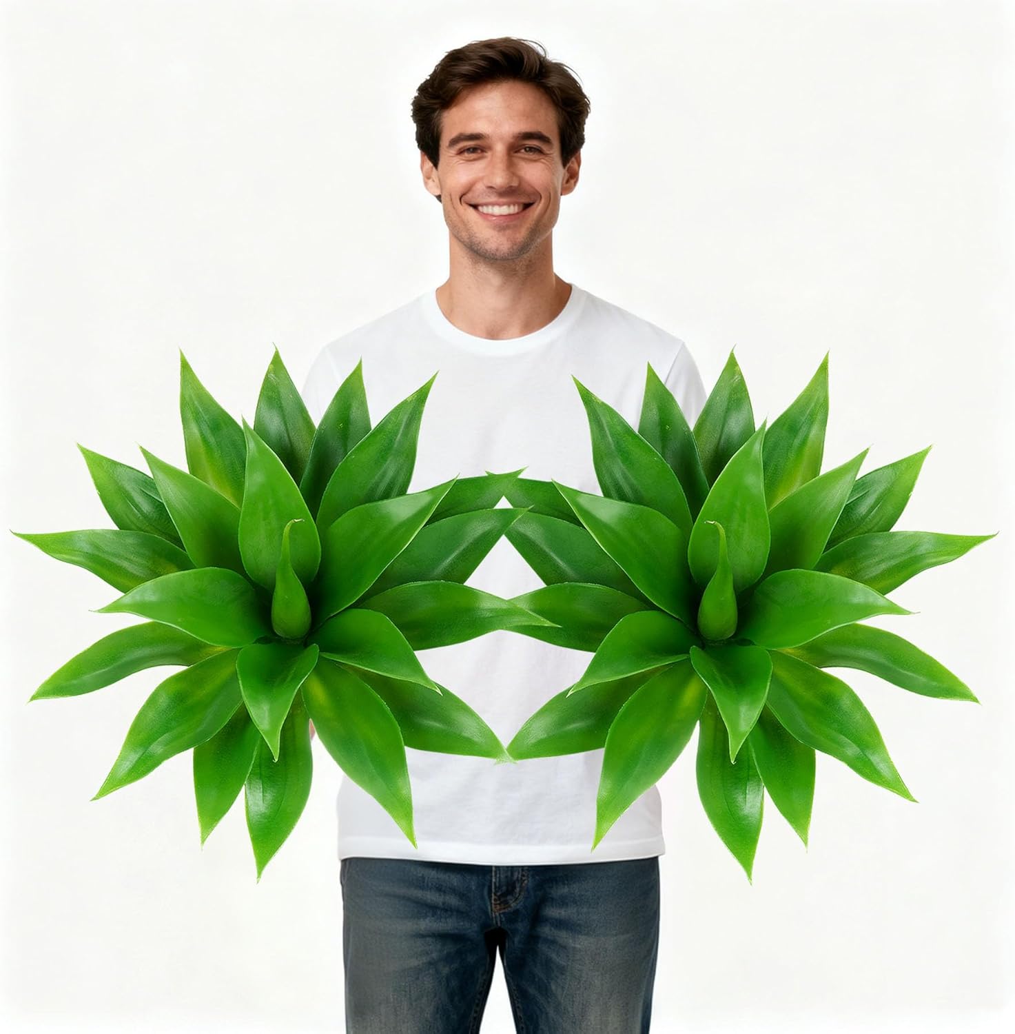 Artificial Agave Faux Agave Fake Greenery 18In Outdoor Artificial Plant Fake Plant for Indoor Home Decoration Plastic Plant Outdoor Decoration Front Porch Decor Simulation Tree 2Pack(Green)