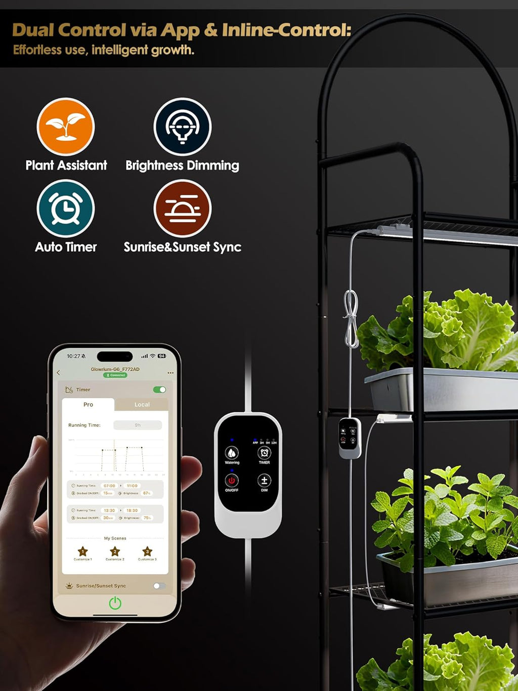 Smart Grow Light for Indoor Plants,3500K Full Spectrum LED Plant Light Strips with 3/9/12H Auto Timer,Stepless Dimming,Modular Design，Plug and Play (White, 2 Pack 16W)