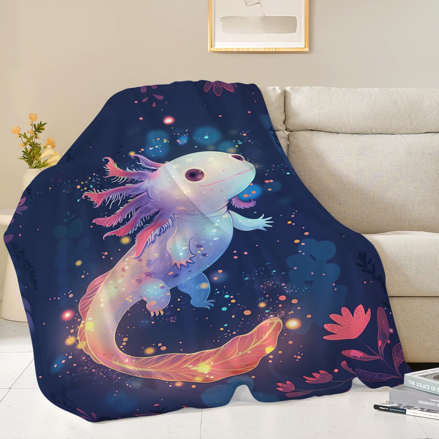 Cute Axolotl Blanket Cartoon Axolotl Throw Blanket Gifts for Women Girls Men Boys Kids Adults Super Soft Cozy Plush Fluffy Fuzzy Fleece Blanket Decor 60''X80''