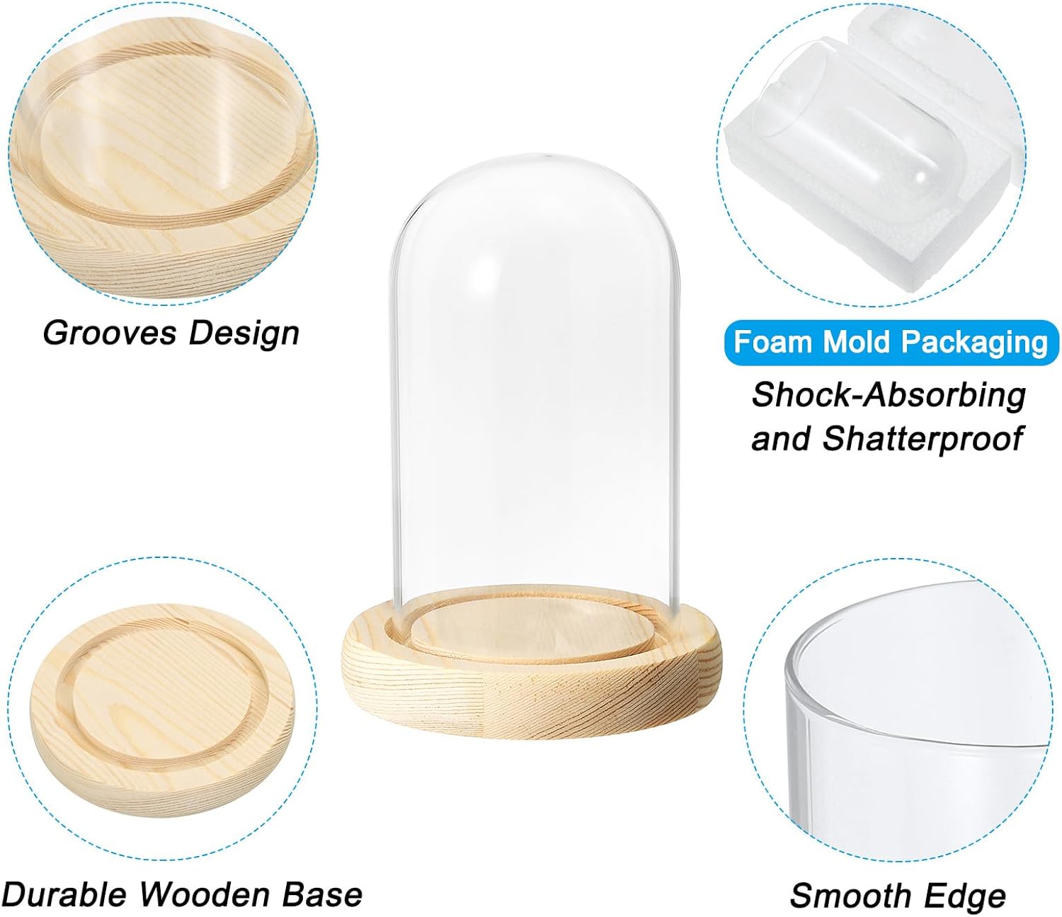 PATIKIL 4.7"x2.8" Clear Cloche Glass Dome, Glass Bell Jar Display Case Tabletop Centerpiece with Wooden Base for Plants Home Decor
