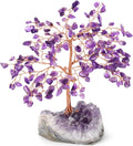 Handmade Chakra Gemstone Crystal Tree of Life,Natural Amethyst with Amethyst Cluster Base,Bonsai Feng Shui Decor Money Tree,Healing Crystals Positive Energy Gift Size 5.5"-6.3"