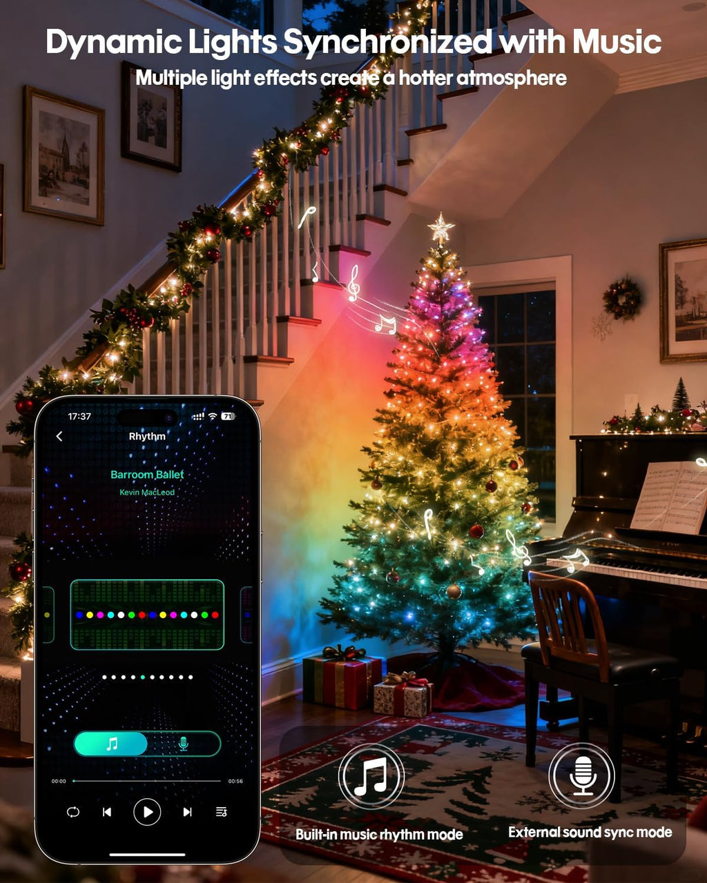 Smart Fairy Lights, 16.4Ft Color Changing String Lights w/Remote & App Control, Multicolor DIY Dynamic RGB-IC Twinkle Light for Bedroom, Christmas, Party, Wedding Indoor Hanging Decoration