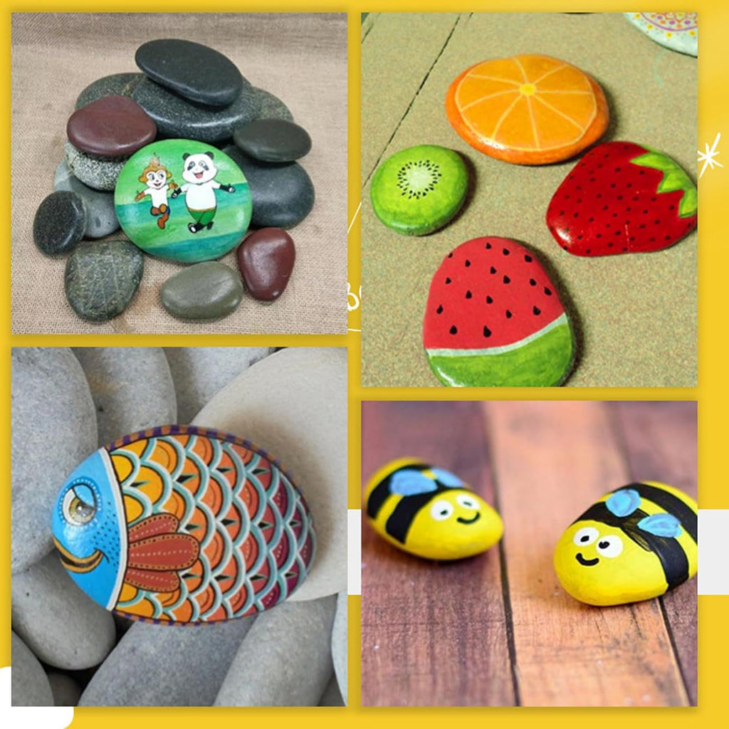 GRUKFE River Rocks for Painting, Natural Smooth Craft Stones, 3-4 Inch, 5 Pack, Kids Adults Art Projects