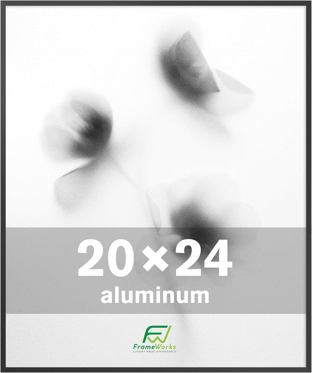 FrameWorks 20x24 Brushed Aluminum Poster Frames – Modern Brushed Metal Design w/Shatterproof Plexiglass, Perfect for Posters, Artwork, Paintings, Wall Displays – Home or Office Decor, Black - 1 Pack
