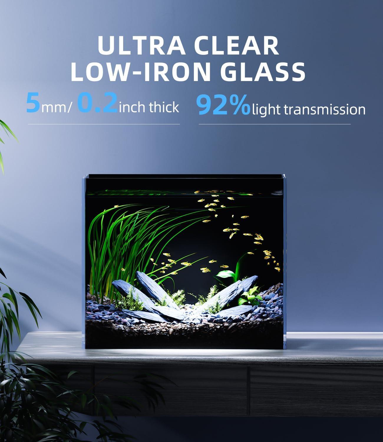 3 Gallon Glass Fish Tank Ultra Clear Rimless Aquarium, Built-in Black Background Rectangular Tank