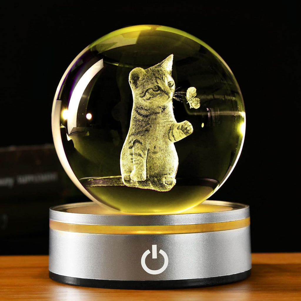 IFOLAINA Cat Lovers Gifts for Women 3D Crystal Ball Decor Lamp Cat Themed Gifts for Her Birthday Christmas Kitten Snow Globe