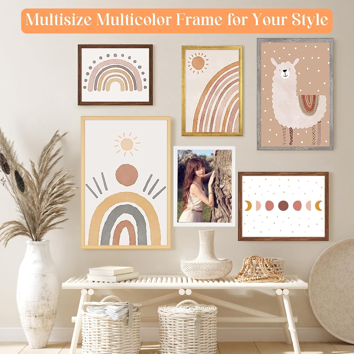 8x12 Wood Frame White, Natural Woodgrain 12x8in Picture Frame, Rustic Wooden 8 x 12 inch Gallery Photo Poster Frame with HD Plexiglass, Horizontal Vertical Wall Mounting Tabletop Display 1Pcs