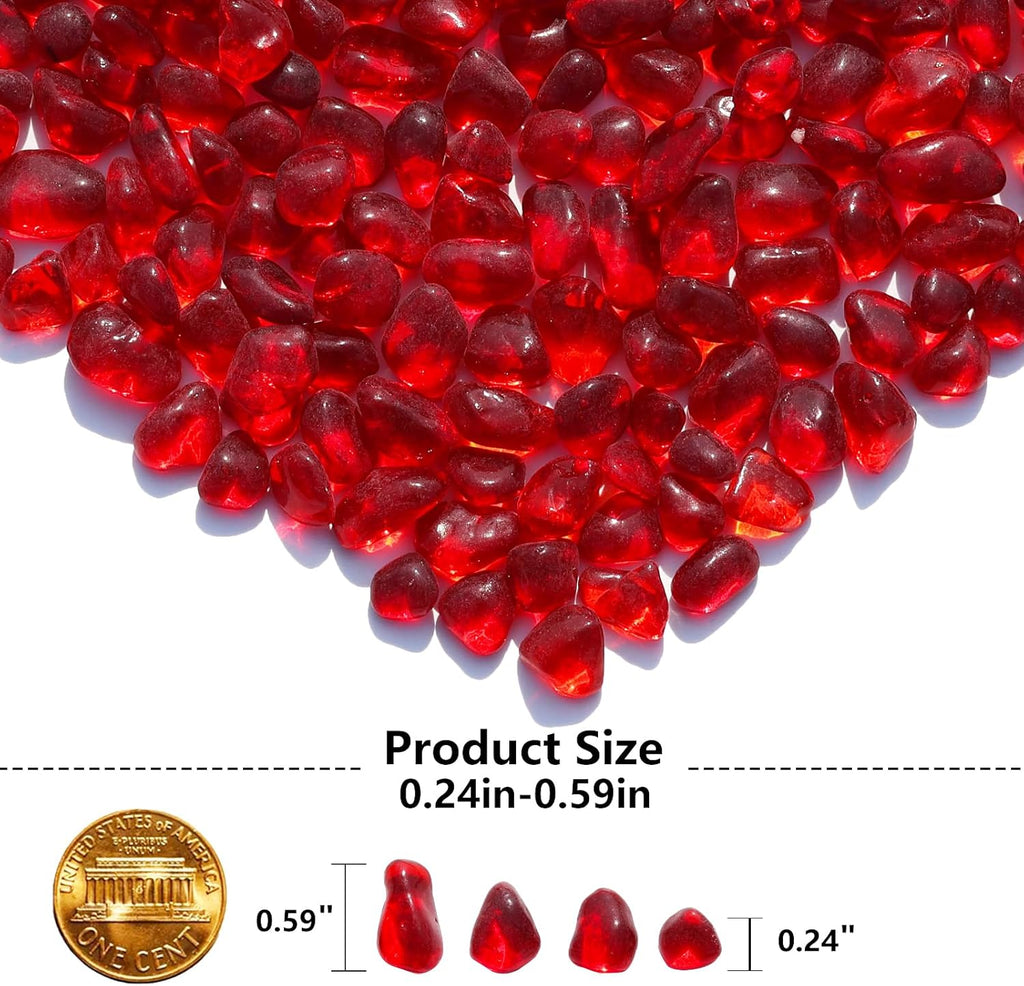 Sea Glass Stones - Red Clear Glass Pebbles Gemstones - Perfect for Aquarium Rocks, Fish Tank Gravel, Vase Fillers, DIY Crafts, and Home Decor (0.9LB/14oz)